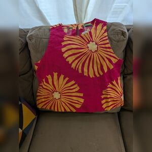 United Colors Of Benetton Linen Pink and Yellow Floral Patterned Tank Top